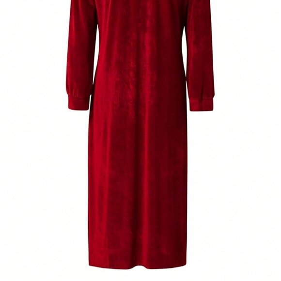 Red Casual Women's Solid Color Velvet Front-Open Jacket - Picture 6 of 6